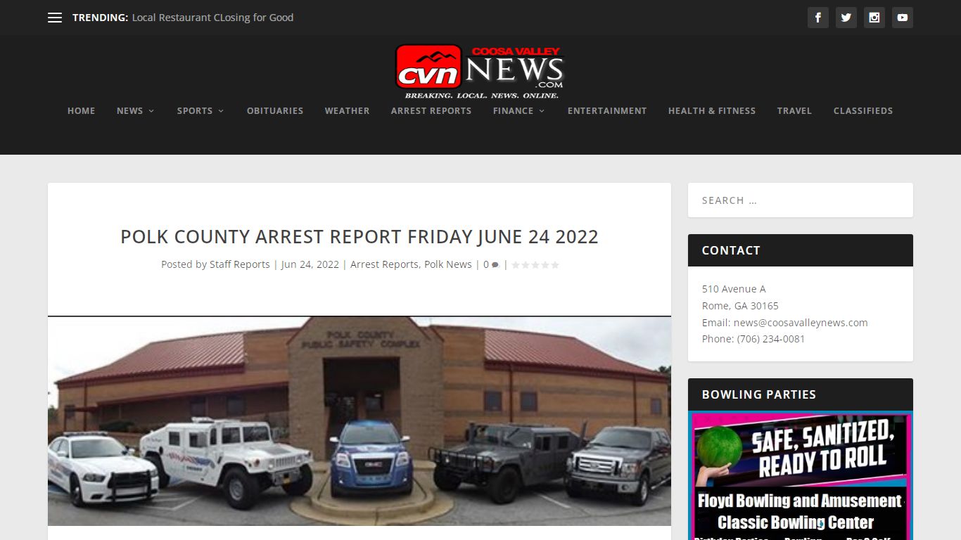 Polk County Arrest Report Friday June 24 2022 - Coosa Valley News